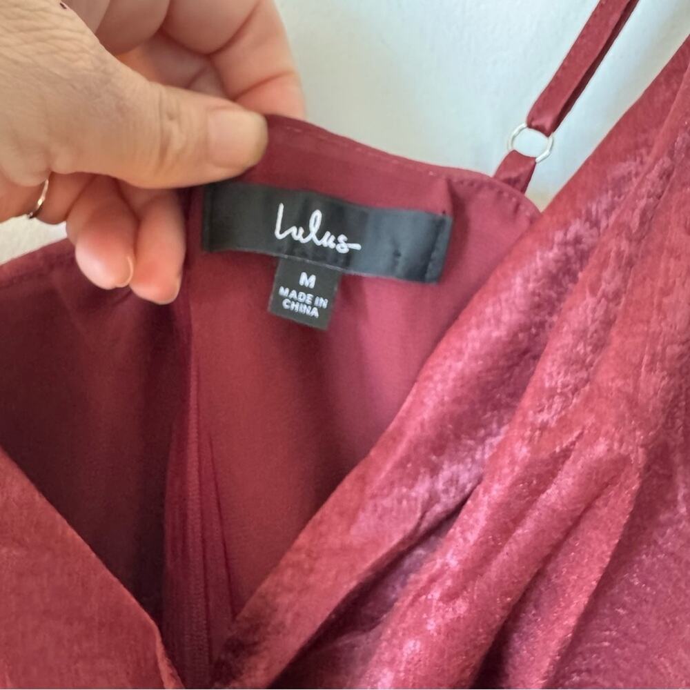 Lulus Constatine Burgundy Satin Wrap Maxi Dress Gown M - Picture 8 of 8